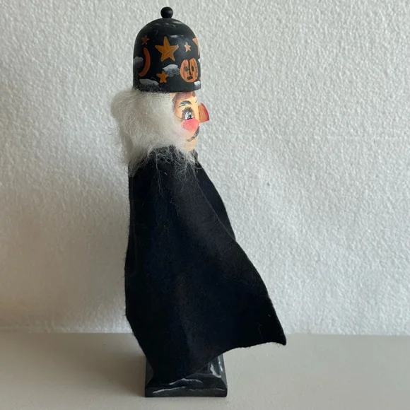 Rare Vintage 10” Nutcracker Handpainted face Halloween Decor Black Orange